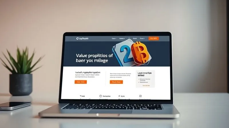 A photorealistic close-up of a perfectly optimized landing page on a sleek laptop screen, showcasing a clear value proposition, prominent call-to-action button, and subtle trust badges. The design is clean, modern, and visually appealing, with a focus on user experience. Cinematic lighting, sharp focus on the screen, depth of field blurring a minimalist workspace. 8K hyper-detailed, professional photography, shot on a high-end DSLR.