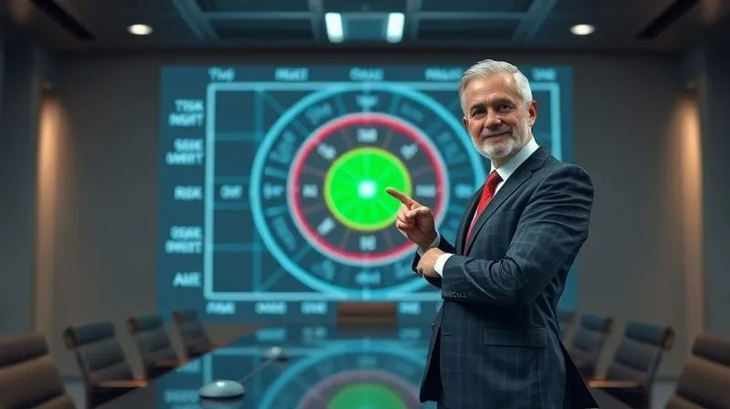photorealistic, professional photography, 8K, cinematic lighting, sharp focus, depth of field, shot on a high-end DSLR. A business leader standing in front of a holographic projection displaying a complex risk matrix, with various colored zones representing different levels of threat. The leader is pointing to a green zone, indicating successful risk mitigation, with a confident, insightful expression. The background is a sleek, modern corporate board room. photorealistic, professional photography, 8K, cinematic lighting, sharp focus, depth of field, shot on a high-end DSLR. A business leader standing in front of a holographic projection displaying a complex risk matrix, with various colored zones representing different levels of threat. The leader is pointing to a green zone, indicating successful risk mitigation, with a confident, insightful expression. The background is a sleek, modern corporate board room.