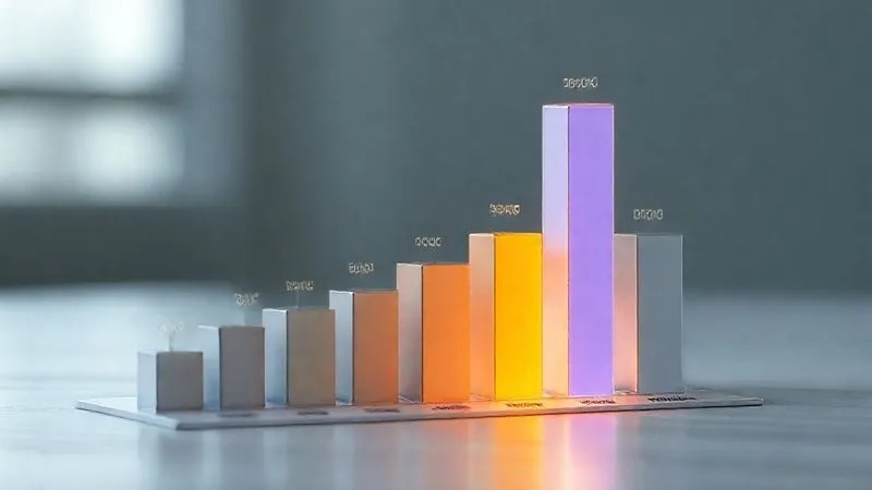 A photorealistic 3D bar chart showing market attractiveness scores for various countries, with one bar significantly higher and highlighted, representing optimal market selection. Cinematic lighting, sharp focus, depth of field, 8K hyper-detailed, professional photography.