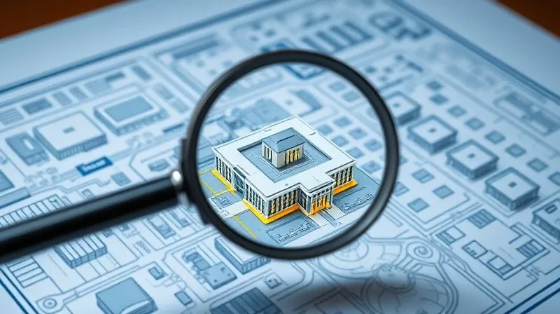 A photorealistic image of a magnifying glass hovering over a detailed, intricate blueprint of a large corporate campus, with a specific building highlighted, symbolizing hyper-niche targeting and precision. Professional photography, 8K, cinematic lighting, sharp focus, depth of field.