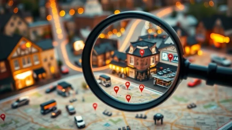 A photorealistic, professional photography, 8K, cinematic lighting, sharp focus, depth of field, shot on a high-end DSLR. A magnifying glass hovering over a map of a bustling small town, with pins marking local businesses and glowing search results. The scene is bathed in warm, inviting light, suggesting clarity and discovery. A photorealistic, professional photography, 8K, cinematic lighting, sharp focus, depth of field, shot on a high-end DSLR. A magnifying glass hovering over a map of a bustling small town, with pins marking local businesses and glowing search results. The scene is bathed in warm, inviting light, suggesting clarity and discovery.
