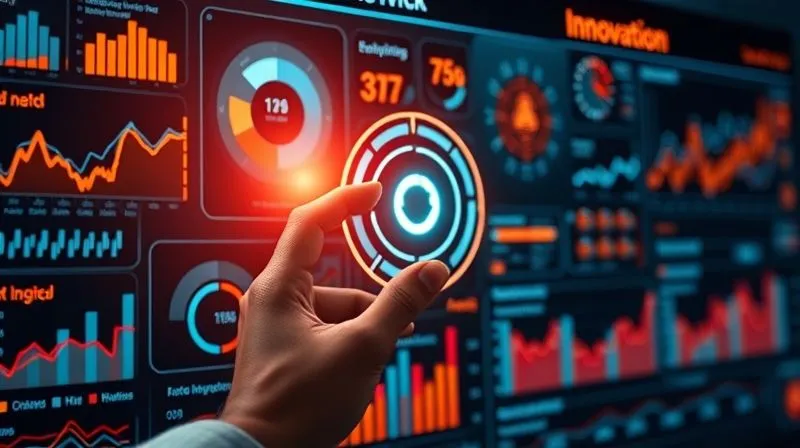 A photorealistic, professional photography image of a complex data dashboard displaying various innovation metrics as glowing, interconnected charts and graphs. The dashboard is sleek and futuristic, with a human hand gently touching a holographic feedback loop icon. Cinematic lighting, 8K hyper-detailed, shot on a high-end DSLR, emphasizing data-driven decision making and continuous iteration in innovation management. A photorealistic, professional photography image of a complex data dashboard displaying various innovation metrics as glowing, interconnected charts and graphs. The dashboard is sleek and futuristic, with a human hand gently touching a holographic feedback loop icon. Cinematic lighting, 8K hyper-detailed, shot on a high-end DSLR, emphasizing data-driven decision making and continuous iteration in innovation management.