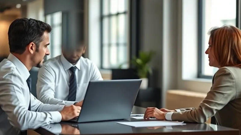 A photorealistic image of a master franchisee figure, dressed professionally, sitting across a table from a sub-franchisee in a well-lit, modern office setting, engaged in a serious but empathetic discussion. A laptop is open between them displaying charts and data. Cinematic lighting, sharp focus on their faces and expressions, depth of field blurring the background, 8K hyper-detailed, shot on a high-end DSLR. A photorealistic image of a master franchisee figure, dressed professionally, sitting across a table from a sub-franchisee in a well-lit, modern office setting, engaged in a serious but empathetic discussion. A laptop is open between them displaying charts and data. Cinematic lighting, sharp focus on their faces and expressions, depth of field blurring the background, 8K hyper-detailed, shot on a high-end DSLR.