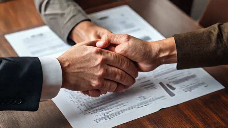 A photorealistic image of two hands shaking firmly over a table with a detailed business plan document, symbolizing agreement and trust. Cinematic lighting, sharp focus, 8K, shot on a high-end DSLR. A photorealistic image of two hands shaking firmly over a table with a detailed business plan document, symbolizing agreement and trust. Cinematic lighting, sharp focus, 8K, shot on a high-end DSLR.