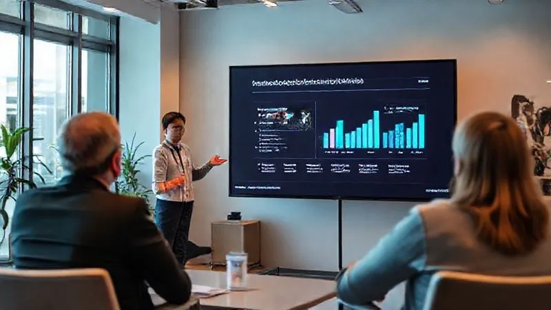 A photorealistic image of an entrepreneur confidently presenting a sleek, minimalist pitch deck on a large screen to two attentive angel investors in a modern office. The screen displays a clear, data-driven slide with compelling visuals. Professional photography, 8K, cinematic lighting, sharp focus on the presenter and screen, depth of field blurring the background, shot on a high-end DSLR. A photorealistic image of an entrepreneur confidently presenting a sleek, minimalist pitch deck on a large screen to two attentive angel investors in a modern office. The screen displays a clear, data-driven slide with compelling visuals. Professional photography, 8K, cinematic lighting, sharp focus on the presenter and screen, depth of field blurring the background, shot on a high-end DSLR.