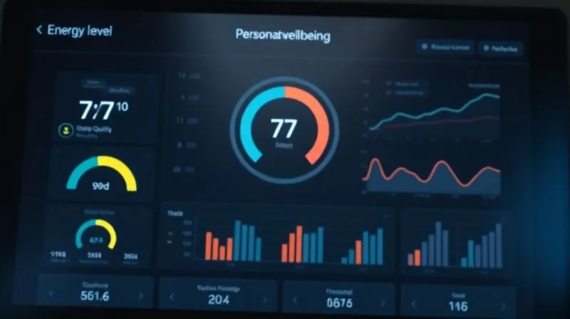 A photorealistic, professional photography, 8K, cinematic lighting, sharp focus, depth of field, shot on a high-end DSLR, depicting a modern, minimalist digital dashboard displaying various personal well-being metrics (e.g., 'Energy Level: 7/10', 'Sleep Quality: Good', 'Engagement in Hobbies: Consistent') with subtle upward trends, indicating a leader's proactive self-management. A photorealistic, professional photography, 8K, cinematic lighting, sharp focus, depth of field, shot on a high-end DSLR, depicting a modern, minimalist digital dashboard displaying various personal well-being metrics (e.g., 'Energy Level: 7/10', 'Sleep Quality: Good', 'Engagement in Hobbies: Consistent') with subtle upward trends, indicating a leader's proactive self-management.