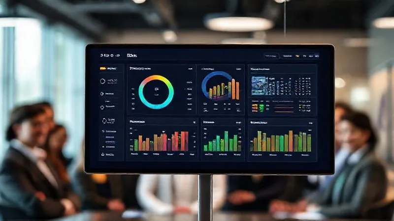 A photorealistic image of a sleek HRIS dashboard displaying real-time employee data, time logs, and compliance alerts. The screen is clean and modern, with a diverse team of professionals in the background. Professional photography, 8K, cinematic lighting, sharp focus on the dashboard, depth of field blurring the background, shot on a high-end DSLR. A photorealistic image of a sleek HRIS dashboard displaying real-time employee data, time logs, and compliance alerts. The screen is clean and modern, with a diverse team of professionals in the background. Professional photography, 8K, cinematic lighting, sharp focus on the dashboard, depth of field blurring the background, shot on a high-end DSLR.