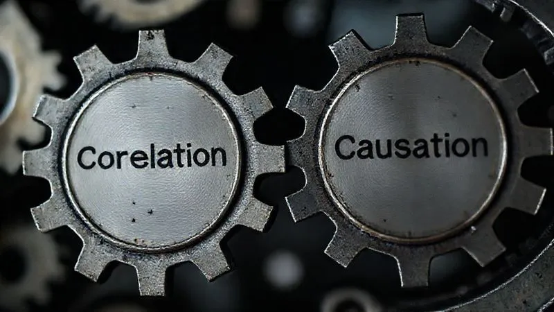 A photorealistic image of two gears interlocking, one labeled 'Correlation' and the other 'Causation', with a clear space between them, symbolizing the distinction. Cinematic lighting, sharp focus, depth of field, 8K professional photography, shot on a high-end DSLR. A photorealistic image of two gears interlocking, one labeled 'Correlation' and the other 'Causation', with a clear space between them, symbolizing the distinction. Cinematic lighting, sharp focus, depth of field, 8K professional photography, shot on a high-end DSLR.