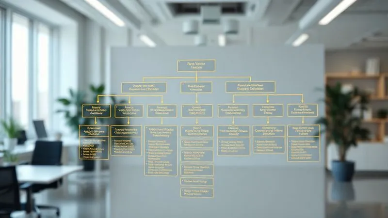 A photorealistic, professional photography, 8K, cinematic lighting, sharp focus, depth of field, shot on a high-end DSLR, of a detailed organizational chart with specific roles highlighted in gold, overlaid with subtle arrows showing strategic future directions. The background is a modern, clean office space, conveying clarity and foresight. A photorealistic, professional photography, 8K, cinematic lighting, sharp focus, depth of field, shot on a high-end DSLR, of a detailed organizational chart with specific roles highlighted in gold, overlaid with subtle arrows showing strategic future directions. The background is a modern, clean office space, conveying clarity and foresight.