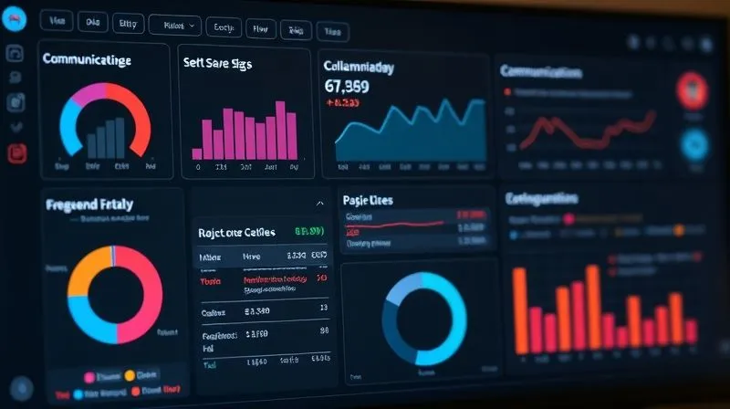 A photorealistic image of a dashboard displaying various metrics related to team engagement and collaboration, with graphs and charts showing trends in communication frequency, sentiment analysis, and project completion rates, all presented in a clean, modern UI. Professional photography, 8K, cinematic lighting, sharp focus, depth of field, shot on a high-end DSLR. A photorealistic image of a dashboard displaying various metrics related to team engagement and collaboration, with graphs and charts showing trends in communication frequency, sentiment analysis, and project completion rates, all presented in a clean, modern UI. Professional photography, 8K, cinematic lighting, sharp focus, depth of field, shot on a high-end DSLR.