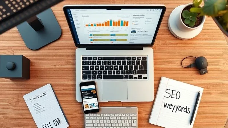 A photorealistic overhead shot of a modern office desk, with a laptop displaying a content calendar and analytics dashboard, a smartphone showing a LinkedIn feed, and a notepad with SEO keywords. Cinematic lighting, sharp focus, depth of field, 8K hyper-detailed, professional photography. A photorealistic overhead shot of a modern office desk, with a laptop displaying a content calendar and analytics dashboard, a smartphone showing a LinkedIn feed, and a notepad with SEO keywords. Cinematic lighting, sharp focus, depth of field, 8K hyper-detailed, professional photography.