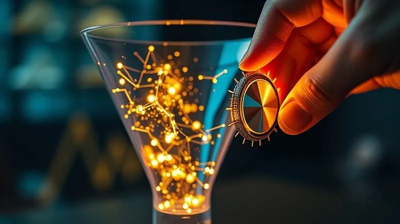 A photorealistic image of a transparent sales funnel, with glowing data points moving through it, showing a bottleneck at the mid-stage. A hand is adjusting a dial on the funnel, symbolizing optimization. Professional photography, 8K, cinematic lighting, sharp focus on the bottleneck and hand, depth of field, shot on a high-end DSLR. A photorealistic image of a transparent sales funnel, with glowing data points moving through it, showing a bottleneck at the mid-stage. A hand is adjusting a dial on the funnel, symbolizing optimization. Professional photography, 8K, cinematic lighting, sharp focus on the bottleneck and hand, depth of field, shot on a high-end DSLR.