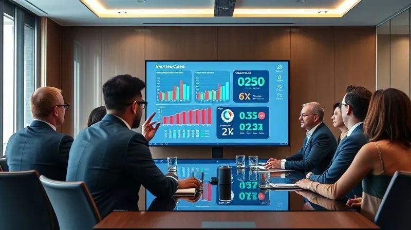 A confident, articulate executive presenting a compelling business case to a diverse board in a modern, sophisticated boardroom. The executive uses a sleek, interactive screen displaying a mix of financial data visualizations and positive social impact metrics, engaging the board with a clear and persuasive narrative. photorealistic, professional photography, 8K, cinematic lighting, sharp focus on the presenter and screen, depth of field, shot on a high-end DSLR.