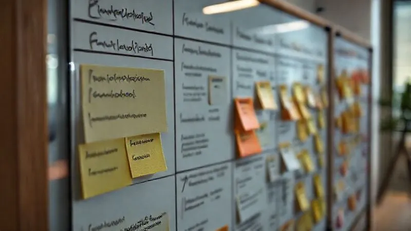 photorealistic, professional photography, 8K, cinematic lighting, sharp focus, depth of field, shot on a high-end DSLR, a close-up of a well-organized scrum board in a modern office, with sticky notes clearly categorized. One prominent column or section is explicitly labeled 'Technical Debt', containing several smaller, distinct tasks or stories, visually integrated alongside 'New Features' and 'Bug Fixes', demonstrating balanced sprint planning.