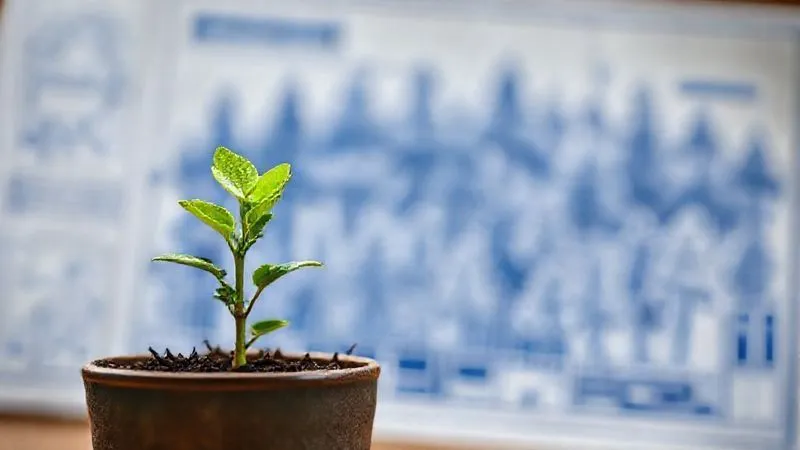 A photorealistic image of a small, vibrant green sapling growing robustly in a carefully cultivated pot, symbolizing a successful pilot project. In the background, slightly out of focus, are blueprints of a large, thriving forest, representing the potential for wider organizational impact. Cinematic lighting, sharp focus on the sapling, depth of field. 8K hyper-detailed, shot on a high-end DSLR. A photorealistic image of a small, vibrant green sapling growing robustly in a carefully cultivated pot, symbolizing a successful pilot project. In the background, slightly out of focus, are blueprints of a large, thriving forest, representing the potential for wider organizational impact. Cinematic lighting, sharp focus on the sapling, depth of field. 8K hyper-detailed, shot on a high-end DSLR.