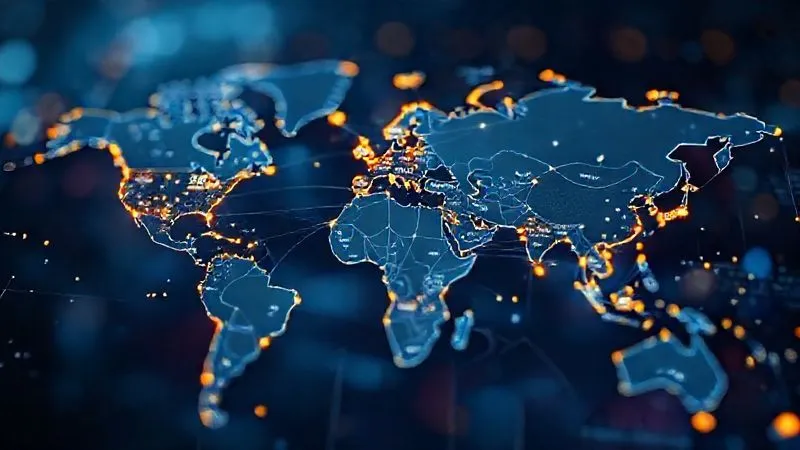 A photorealistic infographic showing a dynamic pricing model with different price points for various customer segments and regions, represented by interconnected nodes on a digital map. Cinematic lighting, sharp focus on the data, depth of field blurring the background. 8K hyper-detailed.