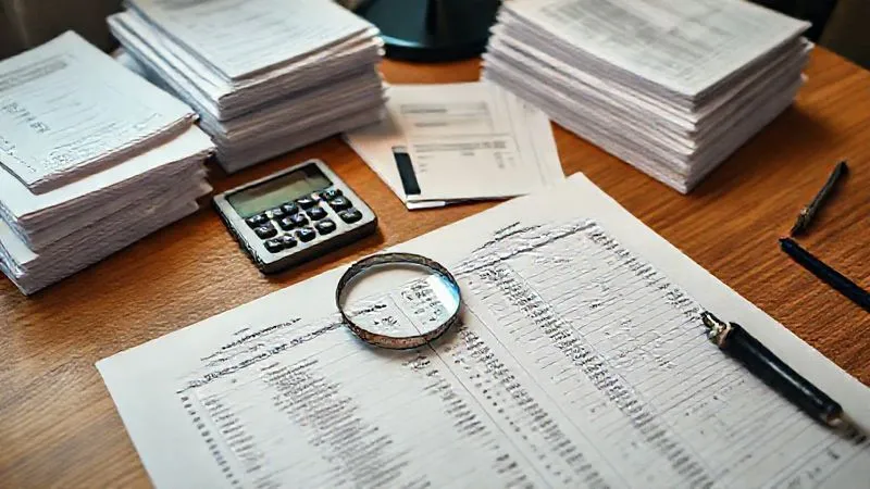 photorealistic, professional photography, 8K, cinematic lighting, sharp focus, depth of field, shot on a high-end DSLR, a detailed financial ledger spread open on a wooden desk, with a magnifying glass hovering over a line item, surrounded by stacks of neatly organized invoices and a calculator, conveying meticulous expense auditing. photorealistic, professional photography, 8K, cinematic lighting, sharp focus, depth of field, shot on a high-end DSLR, a detailed financial ledger spread open on a wooden desk, with a magnifying glass hovering over a line item, surrounded by stacks of neatly organized invoices and a calculator, conveying meticulous expense auditing.