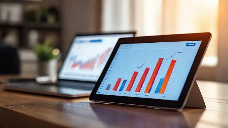 photorealistic, professional photography, 8K, cinematic lighting, sharp focus, depth of field, shot on a high-end DSLR, a vibrant bar chart on a tablet screen showing increasing marketing ROI, with a laptop in the background displaying website analytics, all bathed in focused light, symbolizing data-driven decision making. photorealistic, professional photography, 8K, cinematic lighting, sharp focus, depth of field, shot on a high-end DSLR, a vibrant bar chart on a tablet screen showing increasing marketing ROI, with a laptop in the background displaying website analytics, all bathed in focused light, symbolizing data-driven decision making.