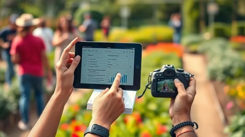 A photorealistic professional photo of diverse hands holding various data collection tools – a tablet displaying a survey, a notebook and pen for interviews, and a camera taking a photo of a community project. The setting is a vibrant community garden, with blurred people in the background, conveying ethical and engaged data gathering. 8K, cinematic lighting, sharp focus, depth of field. A photorealistic professional photo of diverse hands holding various data collection tools – a tablet displaying a survey, a notebook and pen for interviews, and a camera taking a photo of a community project. The setting is a vibrant community garden, with blurred people in the background, conveying ethical and engaged data gathering. 8K, cinematic lighting, sharp focus, depth of field.
