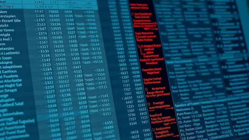 A photorealistic, complex spreadsheet displaying intricate financial data and legal clauses, with interconnected lines highlighting dependencies. The image has a subtle red glow indicating a potential hidden issue, cinematic lighting, sharp focus on the data. 8K hyper-detailed.