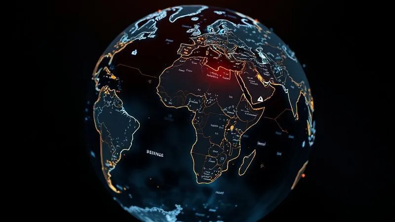 A photorealistic, illuminated 3D globe showing interconnected legal symbols and documents across different continents, highlighting specific regions with glowing markers. The image conveys global legal complexity and interconnectedness, cinematic lighting, sharp focus. 8K hyper-detailed.