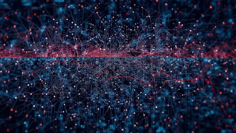 A complex financial diagram with a vast network of interlinked data points, where subtle, almost invisible red lines or broken connections are artfully hidden within the overwhelming data, representing the 'iceberg' of subtle fraud. Photorealistic, professional photography, 8K, cinematic lighting, sharp focus, depth of field, shot on a high-end DSLR.
