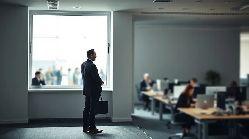 A photorealistic, professional photography, 8K, cinematic lighting, sharp focus, depth of field, shot on a high-end DSLR, depicting a leader standing calmly in a brightly lit, minimalist strategic planning room, looking out a window at a blurred, bustling, chaotic office floor below. The contrast emphasizes focus amidst distraction. A photorealistic, professional photography, 8K, cinematic lighting, sharp focus, depth of field, shot on a high-end DSLR, depicting a leader standing calmly in a brightly lit, minimalist strategic planning room, looking out a window at a blurred, bustling, chaotic office floor below. The contrast emphasizes focus amidst distraction.
