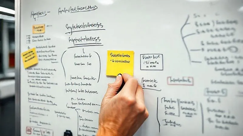 A photorealistic, professional photography, 8K, cinematic lighting, sharp focus, depth of field. A busy whiteboard in a modern office setting, filled with handwritten notes, flowcharts, data points, and hypotheses related to sales conversion rates. Sticky notes with 'Hypothesis A', 'Hypothesis B', and 'Test Results' are clearly visible. A hand with a marker is adding a new data point. The scene conveys active problem-solving and analytical thinking. A photorealistic, professional photography, 8K, cinematic lighting, sharp focus, depth of field. A busy whiteboard in a modern office setting, filled with handwritten notes, flowcharts, data points, and hypotheses related to sales conversion rates. Sticky notes with 'Hypothesis A', 'Hypothesis B', and 'Test Results' are clearly visible. A hand with a marker is adding a new data point. The scene conveys active problem-solving and analytical thinking.