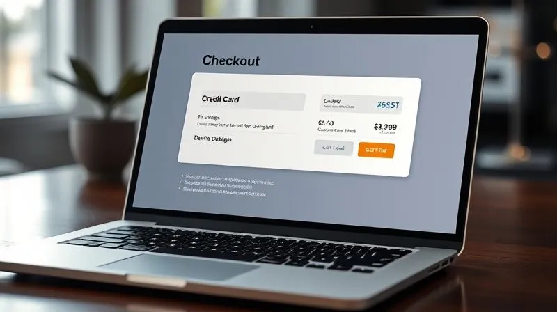 A photorealistic e-commerce checkout page on a laptop screen, clearly displaying two payment options: one with a slightly higher credit card price due to a surcharge, and another with a lower price for a bank transfer (ACH) or debit card. Professional photography, 8K, cinematic lighting, sharp focus on the screen, depth of field, shot on a high-end DSLR. A photorealistic e-commerce checkout page on a laptop screen, clearly displaying two payment options: one with a slightly higher credit card price due to a surcharge, and another with a lower price for a bank transfer (ACH) or debit card. Professional photography, 8K, cinematic lighting, sharp focus on the screen, depth of field, shot on a high-end DSLR.