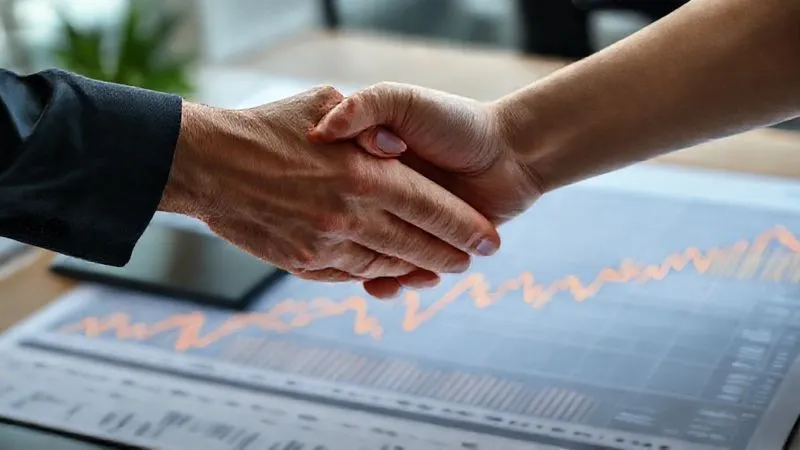 A photorealistic image of two hands shaking over a complex financial chart, with subtle glowing lines representing the exchange of interest payments. The background shows a stable, calm office environment. Professional photography, 8K, cinematic lighting, sharp focus, depth of field, shot on a high-end DSLR. A photorealistic image of two hands shaking over a complex financial chart, with subtle glowing lines representing the exchange of interest payments. The background shows a stable, calm office environment. Professional photography, 8K, cinematic lighting, sharp focus, depth of field, shot on a high-end DSLR.