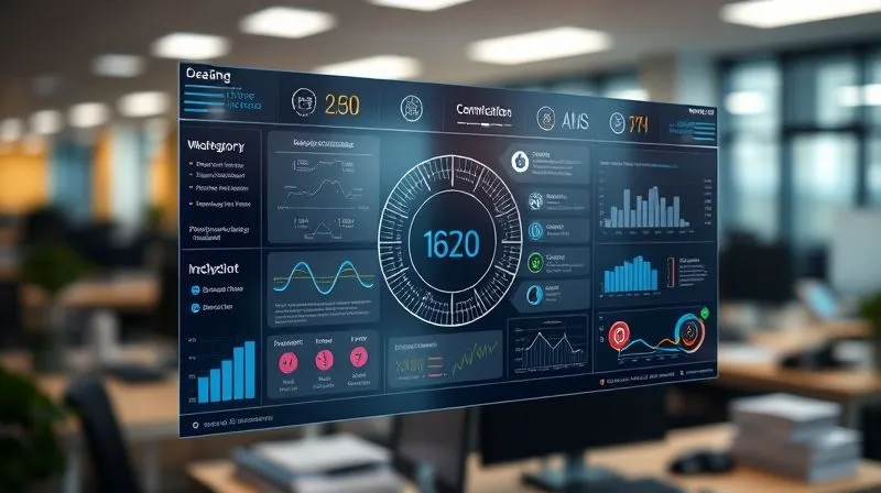 A photorealistic image of a digital dashboard showing various communication tools integrated into a single hub, with data flowing seamlessly. Cinematic lighting, sharp focus on the interface, depth of field blurring the office background. Professional photography, 8K, shot on a high-end DSLR, conveying organization and clarity.