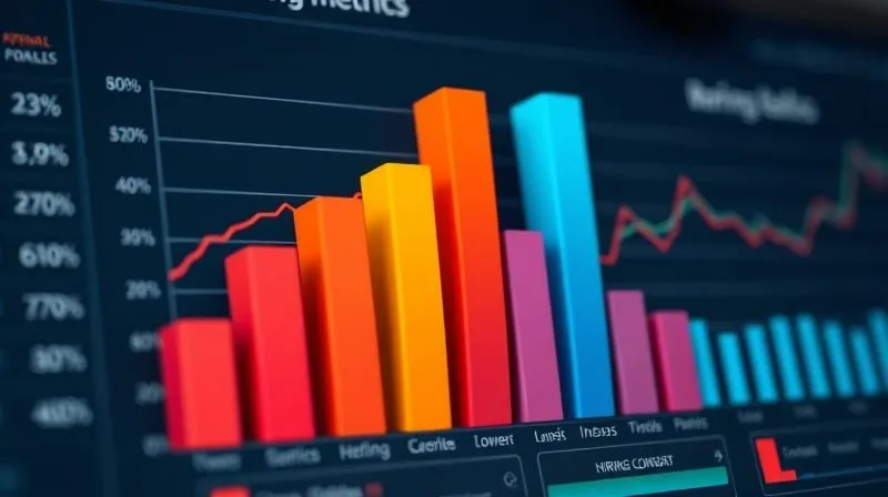 A photorealistic 3D bar chart showing hiring metrics across different demographic groups, with one bar significantly lower than others, highlighting a potential area of bias. The chart is clean, professional, and displayed on a modern analytics dashboard, with cinematic lighting and sharp focus. Professional photography, 8K, cinematic lighting, depth of field, shot on a high-end DSLR.