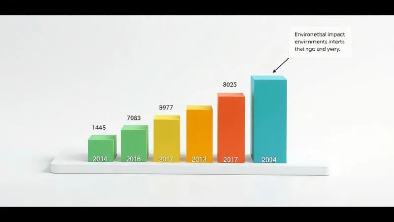 A photorealistic 3D bar chart showing a company's environmental impact reduction over five years, with clear labels and a slight dip in one year explained by an annotated text box. The chart is clean, professional, with cinematic lighting, sharp focus, depth of field, 8K hyper-detailed, professional photography. A photorealistic 3D bar chart showing a company's environmental impact reduction over five years, with clear labels and a slight dip in one year explained by an annotated text box. The chart is clean, professional, with cinematic lighting, sharp focus, depth of field, 8K hyper-detailed, professional photography.
