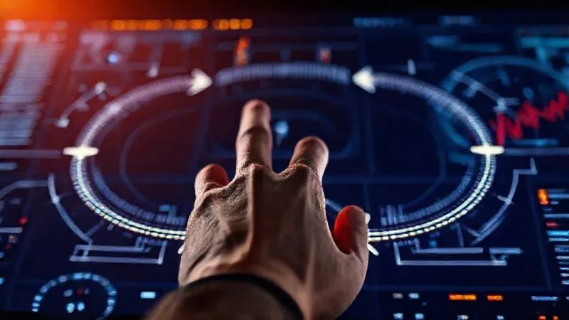 A photorealistic image depicting a continuous feedback loop represented by interconnected arrows forming a circle, with data points flowing through. In the center, a human hand is making a subtle adjustment to a complex control panel. Cinematic lighting, sharp focus on the loop and hand, depth of field blurring a dynamic dashboard. 8K, professional photography, shot on a high-end DSLR.