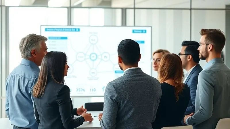 A photorealistic, professional photography, 8K, cinematic lighting, sharp focus, depth of field, shot on a high-end DSLR of a diverse group of business professionals in a modern, sunlit conference room, engaged in a collaborative discussion around a large screen displaying interconnected data points and a strategic roadmap. Their expressions are focused and determined, symbolizing unified leadership and strategic planning. A photorealistic, professional photography, 8K, cinematic lighting, sharp focus, depth of field, shot on a high-end DSLR of a diverse group of business professionals in a modern, sunlit conference room, engaged in a collaborative discussion around a large screen displaying interconnected data points and a strategic roadmap. Their expressions are focused and determined, symbolizing unified leadership and strategic planning.