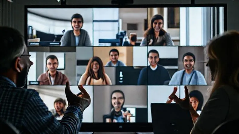 photorealistic, professional photography, 8K, cinematic lighting, sharp focus, depth of field, shot on a high-end DSLR, a diverse group of remote team members smiling and actively listening to each other on a multi-screen video call, one person gesturing openly, a subtle glow of warmth and trust emanating from their interactions, representing psychological safety and open communication. photorealistic, professional photography, 8K, cinematic lighting, sharp focus, depth of field, shot on a high-end DSLR, a diverse group of remote team members smiling and actively listening to each other on a multi-screen video call, one person gesturing openly, a subtle glow of warmth and trust emanating from their interactions, representing psychological safety and open communication.