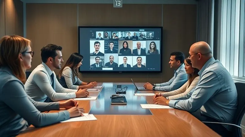photorealistic, professional photography, 8K, cinematic lighting, sharp focus, depth of field, shot on a high-end DSLR, a diverse team of professionals intensely collaborating around a large conference table, reviewing candidate profiles projected onto a screen, with a sense of urgency and strategic focus, reflecting a high-stakes executive search.