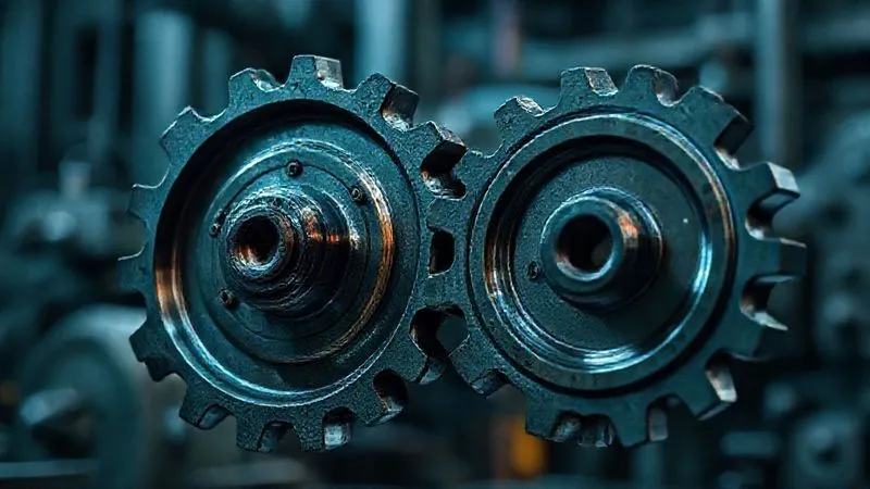 A photorealistic image of two gears, one significantly larger than the other, misaligned and unable to mesh, symbolizing a failing mentorship relationship, professional photography, 8K, cinematic lighting, sharp focus, depth of field, shot on a high-end DSLR, industrial background, cool metallic tones.