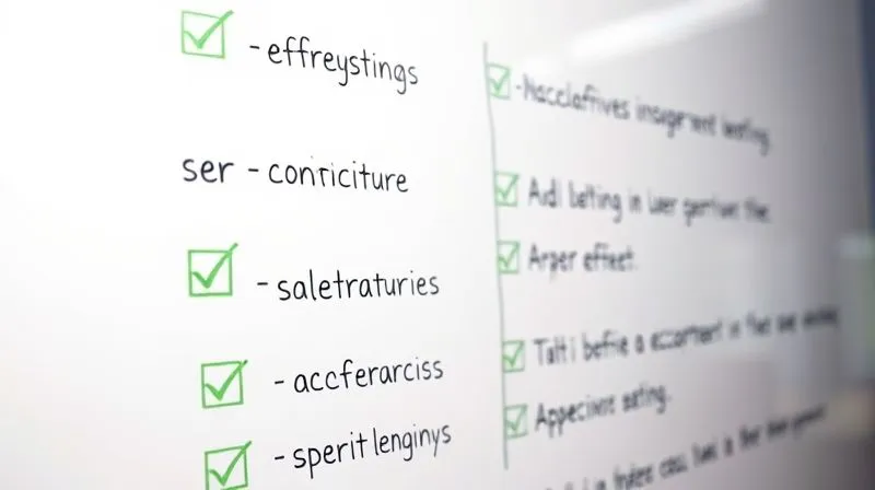 A close-up of a whiteboard with clearly defined, concise user stories and acceptance criteria, green checkmarks, professional photography, 8K, cinematic lighting, sharp focus, depth of field, shot on a high-end DSLR.