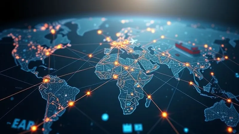 A photorealistic, professional photography image of a resilient and agile supply chain network. It shows multiple, redundant pathways for goods movement (ships, trucks, planes), with key nodes (factories, distribution centers) interconnected by glowing lines, some of which are shown as backup routes. The background is a dynamic global map, suggesting interconnectedness and adaptability. Cinematic lighting, sharp focus on the network, depth of field, 8K hyper-detailed, shot on a high-end DSLR.