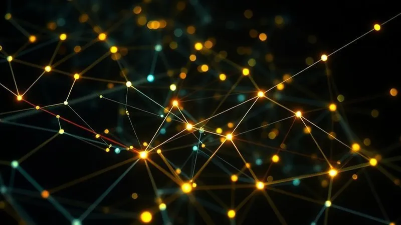 photorealistic, professional photography, 8K, cinematic lighting, sharp focus, depth of field, shot on a high-end DSLR, a complex network of glowing lines connecting various digital nodes, representing backlinks, with some lines appearing broken or discolored, emphasizing the need for link profile analysis and repair, against a dark, futuristic background.