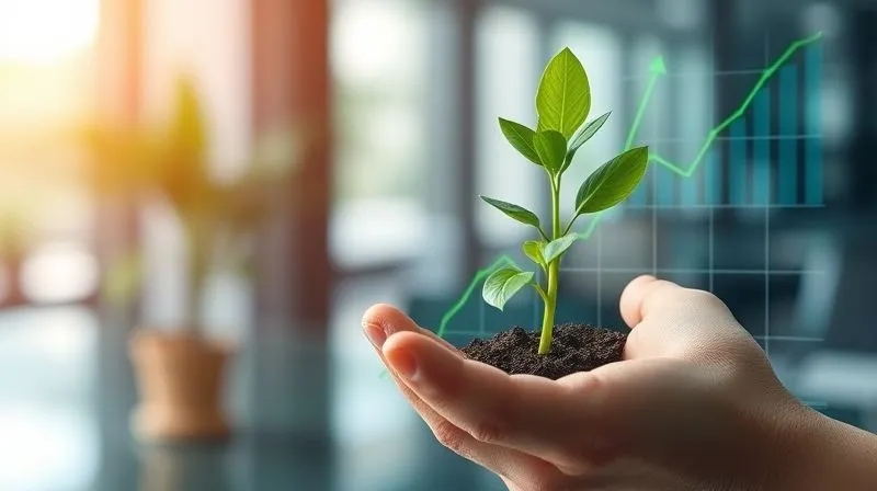 A photorealistic image of a hand meticulously tending to a vibrant, green sapling growing out of a digital graph showing an upward trend. The background is a blurred, modern office environment. Cinematic lighting, sharp focus on the hand and sapling, depth of field, 8K hyper-detailed, shot on a high-end DSLR. A photorealistic image of a hand meticulously tending to a vibrant, green sapling growing out of a digital graph showing an upward trend. The background is a blurred, modern office environment. Cinematic lighting, sharp focus on the hand and sapling, depth of field, 8K hyper-detailed, shot on a high-end DSLR.