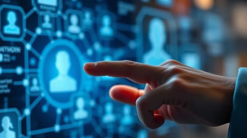 A photorealistic close-up of a human hand interacting with a glowing, holographic data visualization of interconnected customer profiles and personalized recommendations. The image conveys sophistication, data-driven insights, and a focus on individual client needs. Professional photography, 8K, cinematic lighting, sharp focus. A photorealistic close-up of a human hand interacting with a glowing, holographic data visualization of interconnected customer profiles and personalized recommendations. The image conveys sophistication, data-driven insights, and a focus on individual client needs. Professional photography, 8K, cinematic lighting, sharp focus.