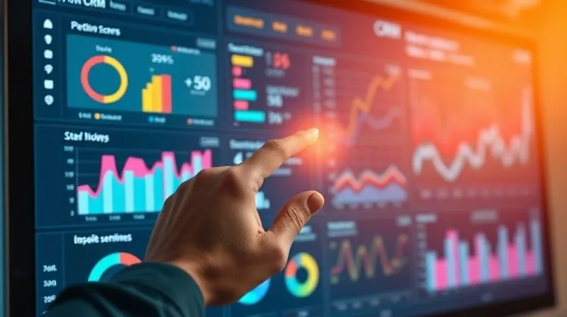 A photorealistic, high-tech dashboard displaying complex CRM data visualizations, including predictive churn scores, upsell opportunity heatmaps, and customer sentiment analysis. The screen is glowing with data, and a user's hand is gesturing towards an insight, symbolizing data-driven decision-making. Professional photography, 8K, cinematic lighting, sharp focus. A photorealistic, high-tech dashboard displaying complex CRM data visualizations, including predictive churn scores, upsell opportunity heatmaps, and customer sentiment analysis. The screen is glowing with data, and a user's hand is gesturing towards an insight, symbolizing data-driven decision-making. Professional photography, 8K, cinematic lighting, sharp focus.