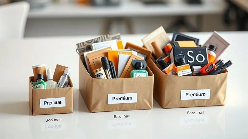 A photorealistic image of three distinct, aesthetically pleasing product bundles arranged on a clean white surface, each bundle clearly labeled with increasing value. One bundle is small and basic, the middle is larger with more items, and the third is the largest, overflowing with premium components. Cinematic lighting, sharp focus, depth of field blurring the background, 8K hyper-detailed, professional photography. A photorealistic image of three distinct, aesthetically pleasing product bundles arranged on a clean white surface, each bundle clearly labeled with increasing value. One bundle is small and basic, the middle is larger with more items, and the third is the largest, overflowing with premium components. Cinematic lighting, sharp focus, depth of field blurring the background, 8K hyper-detailed, professional photography.