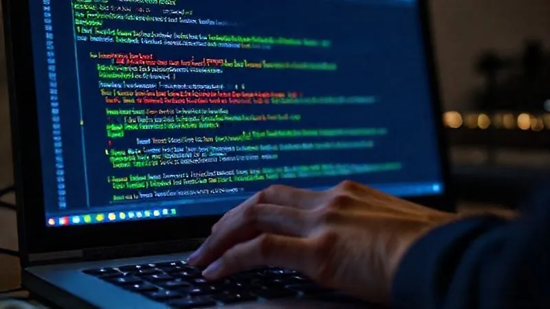A photorealistic close-up of a computer screen displaying the Google Tag Manager interface in debug mode, with various tags and triggers highlighted in green (firing) and red (not firing), a programmer's hands lightly resting on a keyboard, cinematic lighting, sharp focus on the screen, depth of field blurring the background, 8K hyper-detailed, professional photography, shot on a high-end DSLR.