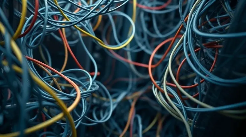 A photorealistic image showing a tangled network of wires and cables, representing complex data integration challenges. A single, clear pathway emerges from the chaos, symbolizing a successful data harmonization strategy. Cinematic lighting, 8K, sharp focus on the emerging path, depth of field, shot on a high-end DSLR.