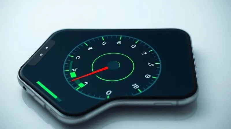 A photorealistic image of a sleek, modern digital speedometer on a smartphone screen, with the needle firmly in the 'Fast Load' green zone, reflecting an optimized e-commerce website. Professional photography, 8K, cinematic lighting, sharp focus, depth of field, shot on a high-end DSLR.