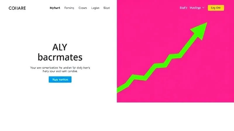 A photorealistic split screen showing two versions of an e-commerce landing page (A on left, B on right), with a vibrant green upward arrow graph indicating Version B has significantly higher conversion. Professional photography, 8K, cinematic lighting, sharp focus, depth of field, shot on a high-end DSLR.