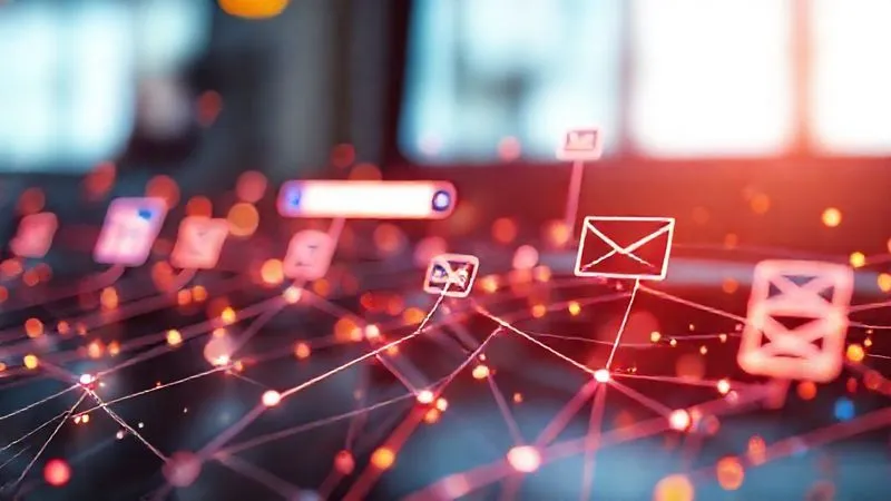 A photorealistic image showing various digital marketing channels (e.g., a LinkedIn logo, a Facebook icon, a Google search bar, an email icon) each connected by vibrant, targeted beams of light to distinct, well-defined customer segments. The channels are seamlessly integrated, with data flowing efficiently, cinematic lighting, sharp focus on the connections, depth of field blurring the background, 8K hyper-detailed, professional photography, shot on a high-end DSLR.